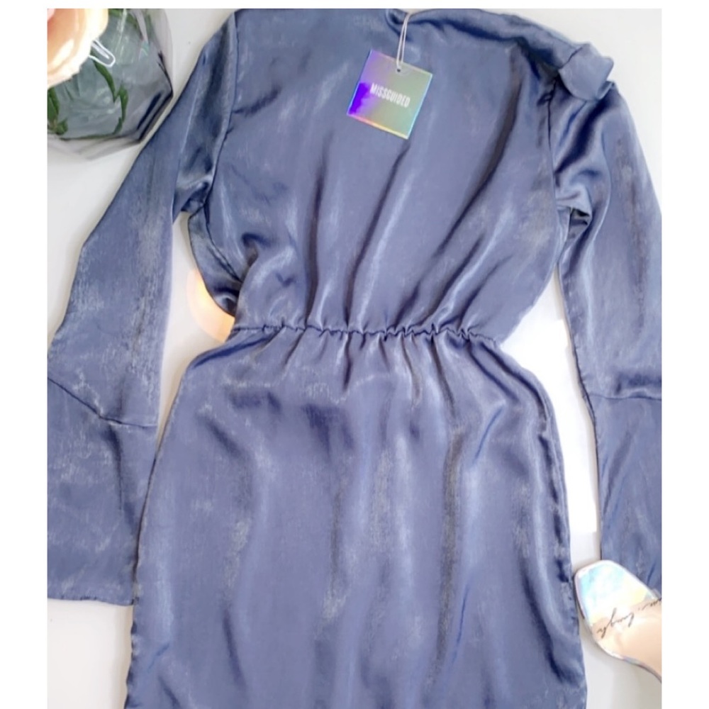 Light Blue Satin Shift Dress - Picture 3 of 5